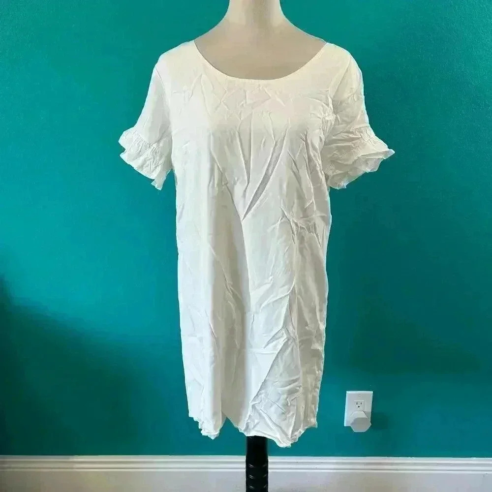 Lulus White Ruffled Sleeve Cut Out Back Mini Shift Dress Size M